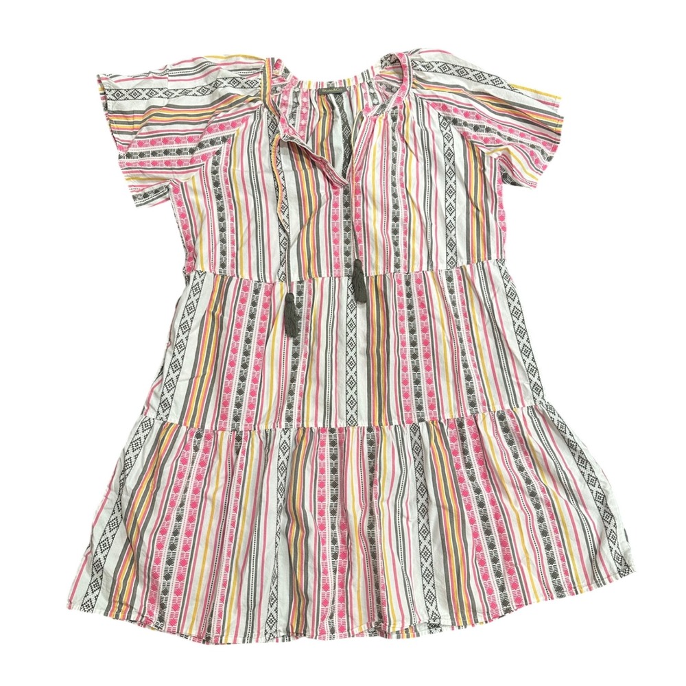 Style & Co Womens 1X Multi Color Striped Tiered Cotton Babydoll Tassel Dress